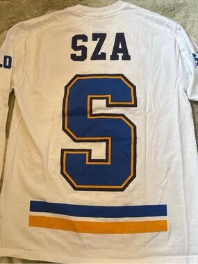 SZA White Graphic Jersey Long Sleeve Tee SOS Tour with Blue S